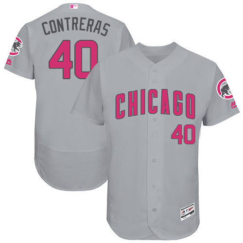 Men's Majestic Chicago Cubs #40 Willson Contreras Grey Mother's Day Flexbase Authentic Collection MLB Jersey