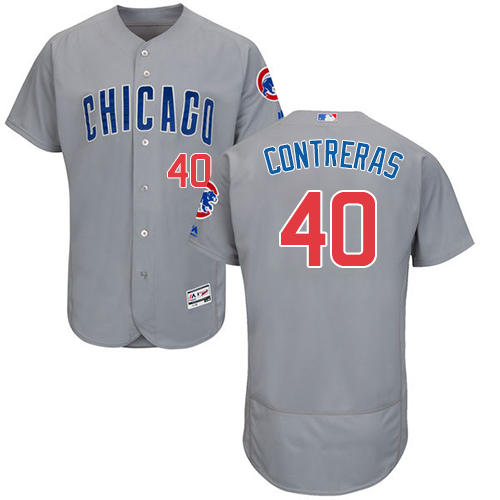 Men's Majestic Chicago Cubs #40 Willson Contreras Grey Road Flexbase Authentic Collection MLB Jersey