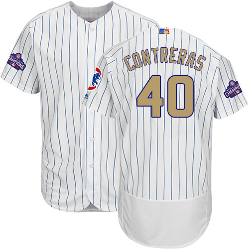 Men's Majestic Chicago Cubs #40 Willson Contreras White 2017 Gold Program Flexbase Authentic Collection MLB Jersey