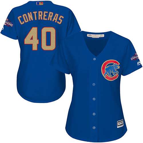 Women's Majestic Chicago Cubs #40 Willson Contreras Authentic Royal Blue 2017 Gold Champion MLB Jersey