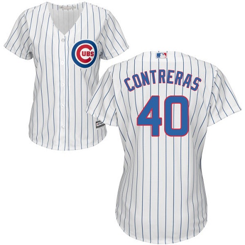 Women's Majestic Chicago Cubs #40 Willson Contreras Authentic White Home  Cool Base MLB Jersey