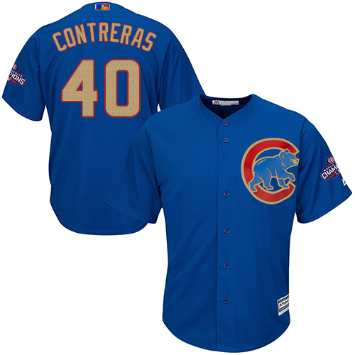 Youth Majestic Chicago Cubs #40 Willson Contreras Authentic Royal Blue 2017 Gold Champion Cool Base MLB Jersey
