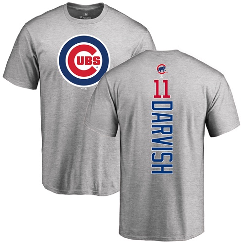 MLB Nike Chicago Cubs #11 Yu Darvish Ash Backer T-Shirt