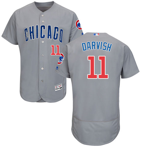 Men's Majestic Chicago Cubs #11 Yu Darvish Grey Road Flex Base Authentic Collection MLB Jersey
